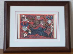 真作 ( 希少 名品 ) 棟方志功 「鼓笛の柵」No.1 滞米作