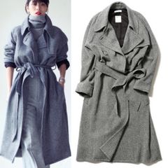 マディソンブルー ウール ヘリンボーン ロングガウンコート ベルト付き