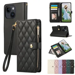 新品 Rosbtib iPhone 14 Plus ケース 手帳型 財布型 カバー アイフォン14プラス ケース おしゃれ ファスナー型 小銭入れ カード収納 携帯カバー いphone14plus ケース エレガント チェック柄 刺繍 スマホケース iPhon