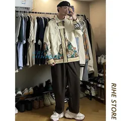 メンズ ジャケット ブルゾン フライトジャケット ミリタリージャケット ベージュ 薄手 プリント スタイリッシュ バラ カジュアル 花柄 総柄 やんちゃ系  vii3v241217