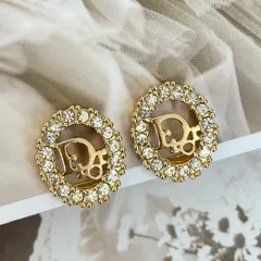 【極美品】クリスチャンディオール イヤリング  ディオールロゴオーバルラインストーン 金 ピアス GPメッキ アクセサリー  Dior Vintage Earrings Gold Vintage Finish Metal Rhinestone 22232