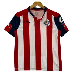 PUMA プーマ ストライプ スポーツ サッカーウエア半袖Ｔシャツ sizeL/G/レッド×ホワイト×ネイビー