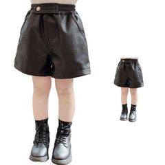ショートパンツ キッズ 春秋 ハーフパンツ 子供服 女の子 レザーパンツ PU ショートパンツ ハイウエスト ウエストゴム パンツ ジュニア おしゃれパンツ 子供服　送料無料  ボトムス ショート丈　#ljt1622