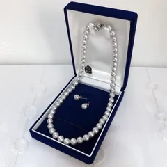 送料込み 新品 ジュエリーケース付き ケースカラー変更可 本貝パールネックレス グレー 47センチ ピアス8ミリ セット イヤリング変更可