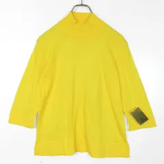 【極美品】ミラノ★素敵な薄手のニットカットソー♪ スタンドネックとリブデザイン 七分袖 サイズMF 黄色系z15586
