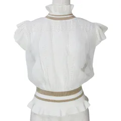 スナイデル SNIDEL タグ付き 19ss チュールドッキングハイネックニットプルオーバー フリル キャップスリーブ 白 ホワイト フリーサイズ X