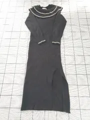 ◇ ⊇ LACE LADIES レースレディース サイドスリット 長袖 ロング丈 ニット ワンピース サイズS ブラック系 レディース E  【1508260059732】のサムネイル