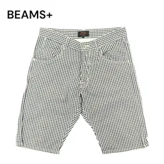 BEAMS+ ビームス プラス 春夏 【麻 リネン混】 ギンガムチェック ハーフ ショート パンツ Sz.S　メンズ ネイビー × 白