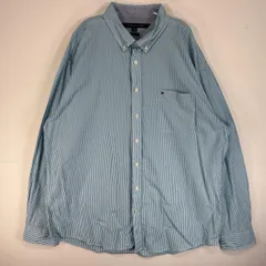 古着 トミーヒルフィガー TOMMY HILFIGER 長袖シャツ ロ刺繍 大きいサイズ ボタンダウン XXL  水色系 ストライプ メンズ