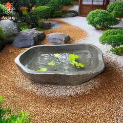 睡蓮鉢 石 大型 おしゃれ 庭 つくばい 手水鉢 蹲 水鉢 メダカ鉢 金魚鉢 水盤 鉢 坪庭 和風 ガーデニング アジアン バリ  (7)