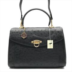 美品 JRA オーストリッチ 本革 2WAY ハンド ショルダー バッグ トップハンドル レザー ブラック レディース 斜め掛け 鞄 かばん k5488