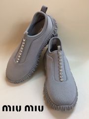 Miu Miu　ミュウミュウ　ラインビジュー　ストレッチニット　ロートップ 　スリッポン　スニーカー　シューズ　靴