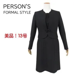パーソンズ 美品 ブラックフォーマル アンサンブル 13号 ジャケット ワンピース 冠婚葬祭 礼服 喪服 葬儀 セレモニー 青山 ◆T9