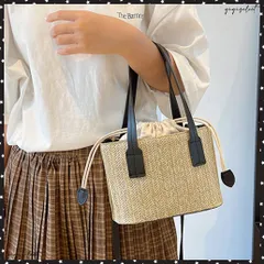 かごバッグ レディース ショルダーバッグミニスクエアバッグ 2WAY 草編み巾着袋バッグ トートバッグ 斜めがけ 浴衣小物 麦わらかばん 花火大会 手提げバッグ夏祭り 籠バッグ 大人可愛いお出かけ 浴衣バッグリゾート