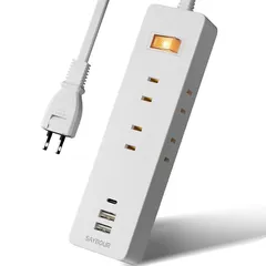 SAYBOUR 電源タップ USB 延長コード 1m コンセント 6個 Type-C USB-A 雷ガード スイッチ 白 AJ-6100 1