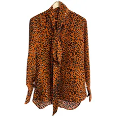 ERMANNO SCHERVINO - 美品 22AW Ermanno Scervino エルマノシェルビーノ レオパード柄 シルク100％ 長袖 ボウタイブラウス 40 オレンジ レディース 古着 中古 USED 美品 22AW Ermanno Scervino エルマノシェルビーノ レオパード柄