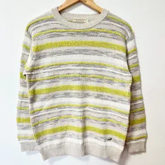 (^w^)b Crocodile クロコダイル ブランドロゴ ロゴ刺繍 ニットセーター セーター ボーダー柄 ヴィンテージ ビンテージ 80's 90's 秋冬 カジュアル お洒落 お出かけ ライトベージュ系 グリーン系 メンズ サイズM