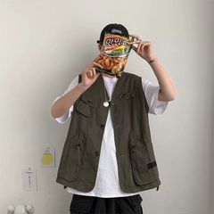 チョッキ ベスト メンズ ジレベスト 前開き ジレ ゆったり ワーク風 サマーベスト 大きいポケット お洒落 春夏 机能チョッキ メンズベスト 