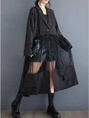 新品 2026新作 モード系　大きいサイズ 異素材　メッシュワンピース　個性　ワンピース　シアー　レディース 秋冬　春 新品 長袖