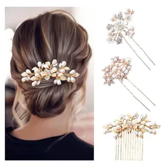 【新品】 ヘアピン パール 髪飾り 髪飾り パール パール パールピン パール パーティ ヘッドドレス ヘアピン コーム お花 手作り 髪飾り ヘアアクセサリー 結婚式 卒業式 入学式 髪飾り ヘッドドレス 和装 アレンジ 3点セット (ゴールド1) 0