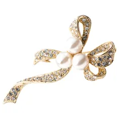 【ゴールド×ワンサイズ】[Cream dot. クリームドット公式] ブローチ フォーマル 卒業式 卒園式 入学式 入園式 ママスーツ コサージュ パール パヴェ キュービックジルコニア ビジュー リボン ピン 華やか 大人 上品