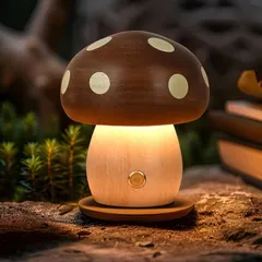 LED 木製キノコランプ、充電式バッテリー動作ランプ、ポータブル コードレスタッチスイッチ小型ランプ、無段階調光 ナイトライト バースデーギフト用