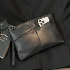 クラッチバッグ　セカンドバッグ　メンズ　レザーバッグ　ブラックレザー　ハンドバッグ　ストラップ付き　PUレザー　シンプル　ビジネス 手持ち　コンパクト