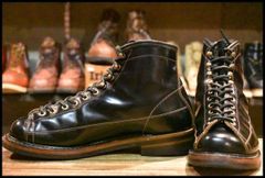 【8.5? 良品】LONE WOLF BOOTS ローンウルフブーツ ワイヤーマン ブラック ガラスレザー 黒 キャッツポウ レースアップ HOPESMORE【FE183】のサムネイル
