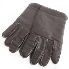 美品□ARMANI COLLEZIONI/アルマーニ コレツィオーニ 無地 裏地カシミヤ100％ 牛革 レザーグローブ/手袋 ダークブラウン XL イタリア製のサムネイル