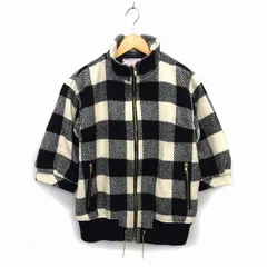 ローズバッド ROSE BUD ジャンパー ブルゾン アウター スタンドカラー ニット リブ ジップアップ チェック 七分袖 1 黒 ブラック /NT32のサムネイル