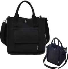 NOELAMOUR お散歩バッグ 犬 おしゃれ 大容量 帆布 2way 可愛い キャンバス ショルダー トート(ブラック)