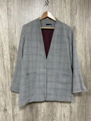 Ranan ラナン グレンチェック柄 ノーカラー ジャケット グレー ◇■ レディース