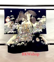 ＜現品限り＞used　産着　正絹　男の子　5つ紋　お宮参り　初着　着物　長襦袢付