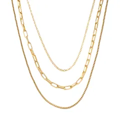 【ゴールド × ワンサイズ】[Cream dot. クリームドット公式] ネックレス レディースステンレス製 金属アレルギー つけっぱなし サージカルステンレス ショート チェーン 3連 レイヤード 重ねづけ 大人