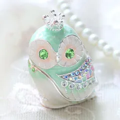 【新品 未使用】ジュエリーボックス クラウンフクロウ オーシャングリーン ピィアース クリスマス EX516-6