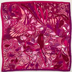 HERMES エルメス スカーフ カレ70 MILLEFLEURS DU MEXIQUE メキシコの花 シルク100% フューシャピンク【中古】Aランク　6_171