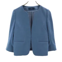 SHIPS シップス 日本製 ノーカラージャケット 36 ネイビー系 レディース 古着