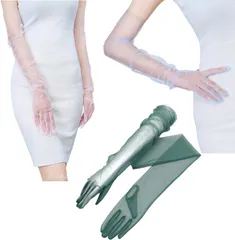 FARFADET ロング グローブ オーガンジー シースルー ドレス 手袋 コスチューム セクシー アーム カバー パーティー(ピンクブルーグリーン,  Free Size)