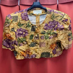 希少　BALENCIAGA　バレンシアガ　半袖　ノーカラー　ジャケット　総柄　ボタンダウン　ブラウス　花柄　ぶどう柄　M L サイズ相当　ヴィンテージのサムネイル
