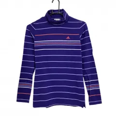 アディダス 長袖タートルネックシャツ パープル×ライトブルー ボーダー  レディース L/G(L) ゴルフウェア adidas
