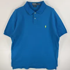 古着 90's/90年代 ポロバイラルフローレン Polo by Ralph Lauren ポロシャツ ワンポイント ロゴ 刺繍 2ボタン 大きいサイズ XL  水色系 無地 メンズ