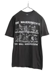 【お得なクーポン配布中!】 90s ベルリンの壁 イラスト プリント Tシャツ メンズ L 小さめ M 程 90年代 オールド アート グラフィック シングルステッチ ストレッチ 黒