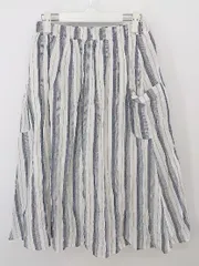 ◇ Samansa Mos2 ストライプ 膝下丈 ギャザー スカート サイズF ホワイト系 ネイビー ベージュ レディース P  【中古】 【1211070003634】