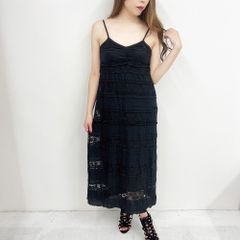 レースワンピース ブラック ロングワンピース マキシワンピース キャミ　春夏