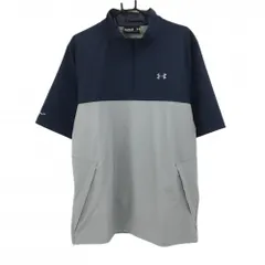 【超美品】アンダーアーマー 半袖ブルゾン ライトグレー×ネイビー ハーフジップ STORM2 メンズ 2XL/2TG/2EG ゴルフウェア UNDER ARMOUR