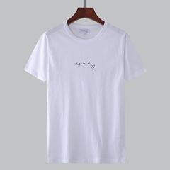 agnes b. アニエスベー レディース メンズ　Tシャツ ホワイト　小さい真ん中ロゴハート　♡