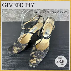 【ケア済】S258 GIVENCHY ジバンシー レースデザイン スリングバック 太ヒール アンクルストラップパンプス ハイヒール  黒ブラック 36(23.5cm)のサムネイル