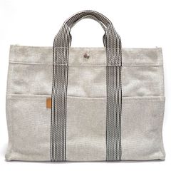 【HERMES】エルメス　ニューフールトゥMM　トートバッグ　ハンドバッグ　コットン　キャンバス　グレー　中古　レディース　メンズ　バッグ　質屋