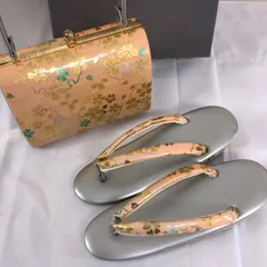 【美品】 草履 バッグ セット ／ Zori Sandals & Handbag Set 桜柄 シルバー×オレンジ 振袖 訪問着 留袖 成人式 結婚式 和装小物