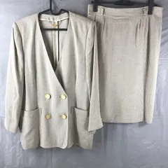 レリアン Leilian セットアップ スーツ スカート チェック柄 飾りボタン チャーム付き 肩パッド ベージュ系 13＋サイズ 918828